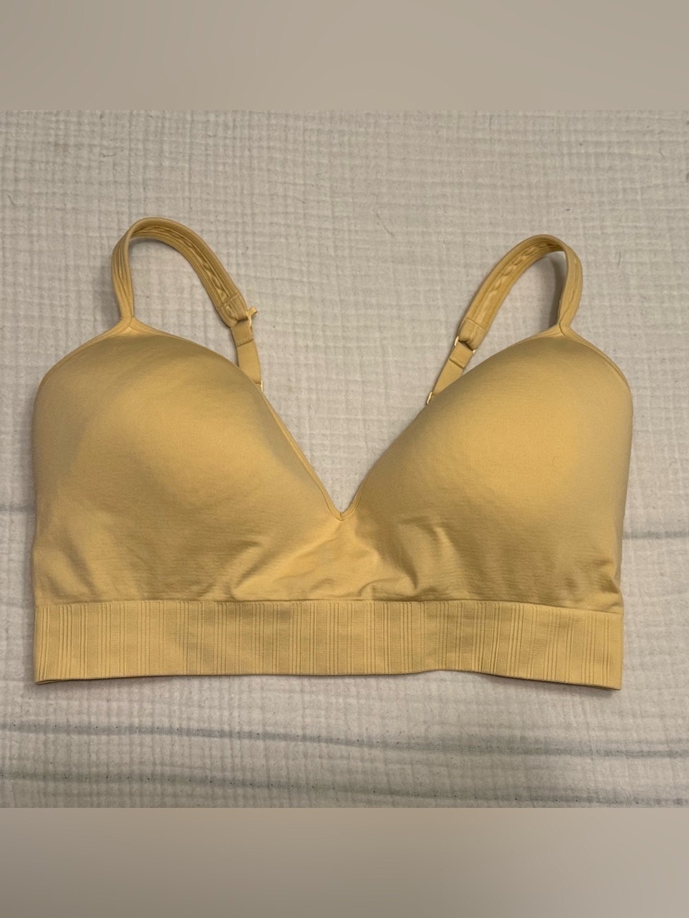 Athleta Women’s Embrace Lunaria Yellow Padded Seamless Sports Bra Size Large